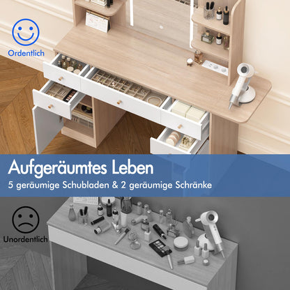 ALFORDSON Frisiertisch-Hocker-Set Schminktisch LED Spiegel Schrank Schlafzimmer
