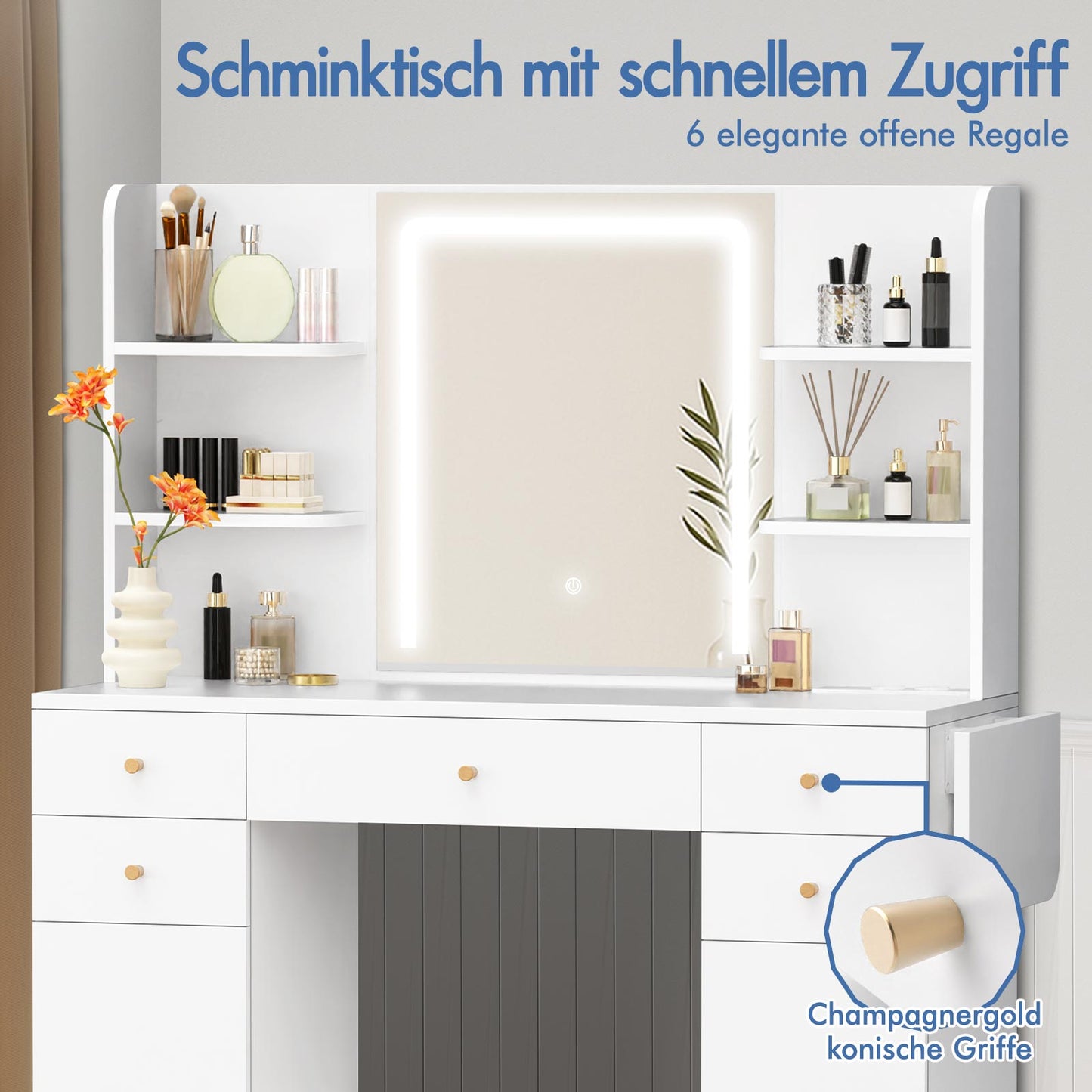 ALFORDSON Frisiertisch-Hocker-Set Schminktisch LED Spiegel Schrank Schlafzimmer