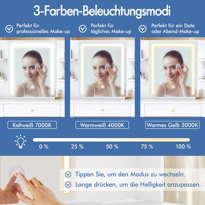 ALFORDSON Frisiertisch-Hocker-Set Schminktisch LED Spiegel Schrank Schlafzimmer