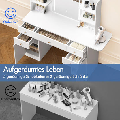 ALFORDSON Frisiertisch-Hocker-Set Schminktisch LED Spiegel Schrank Schlafzimmer