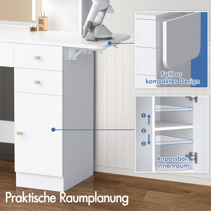 ALFORDSON Frisiertisch-Hocker-Set Schminktisch LED Spiegel Schrank Schlafzimmer