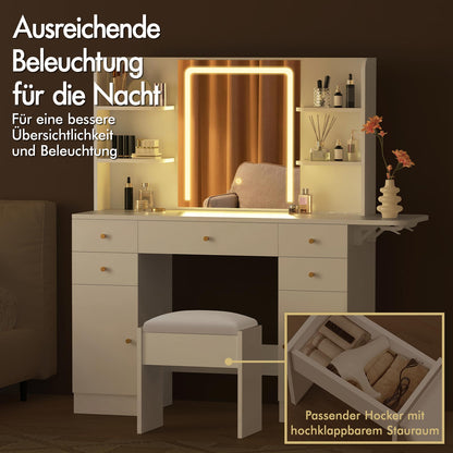 ALFORDSON Frisiertisch-Hocker-Set Schminktisch LED Spiegel Schrank Schlafzimmer