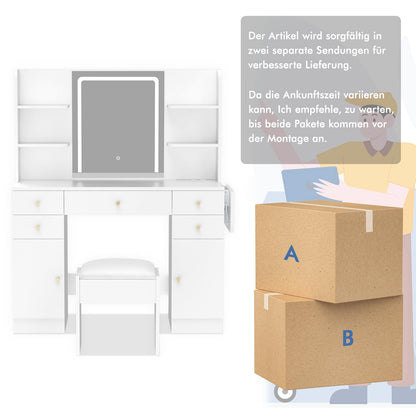 ALFORDSON Frisiertisch-Hocker-Set Schminktisch LED Spiegel Schrank Schlafzimmer