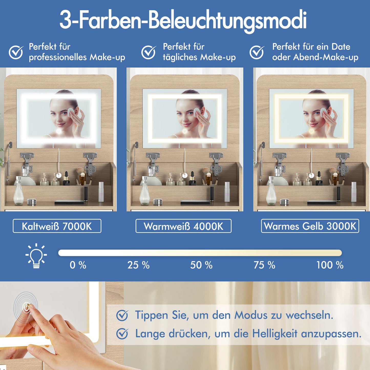 ALFORDSON Frisiertisch-Hocker-Set Schminktisch LED Spiegel Schrank Schlafzimmer