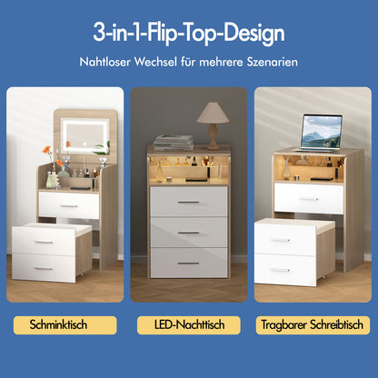 ALFORDSON Frisiertisch-Hocker-Set Schminktisch LED Spiegel Schrank Schlafzimmer