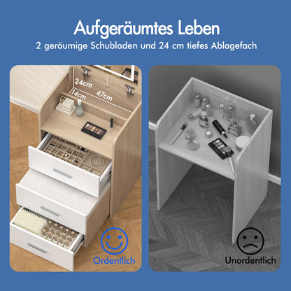 ALFORDSON Frisiertisch-Hocker-Set Schminktisch LED Spiegel Schrank Schlafzimmer