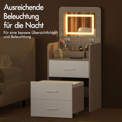 ALFORDSON Frisiertisch-Hocker-Set Schminktisch LED Spiegel Schrank Schlafzimmer