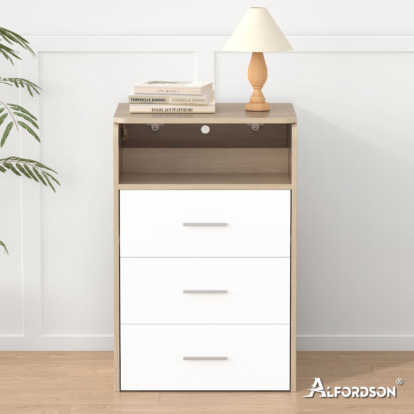 ALFORDSON Frisiertisch-Hocker-Set Schminktisch LED Spiegel Schrank Schlafzimmer