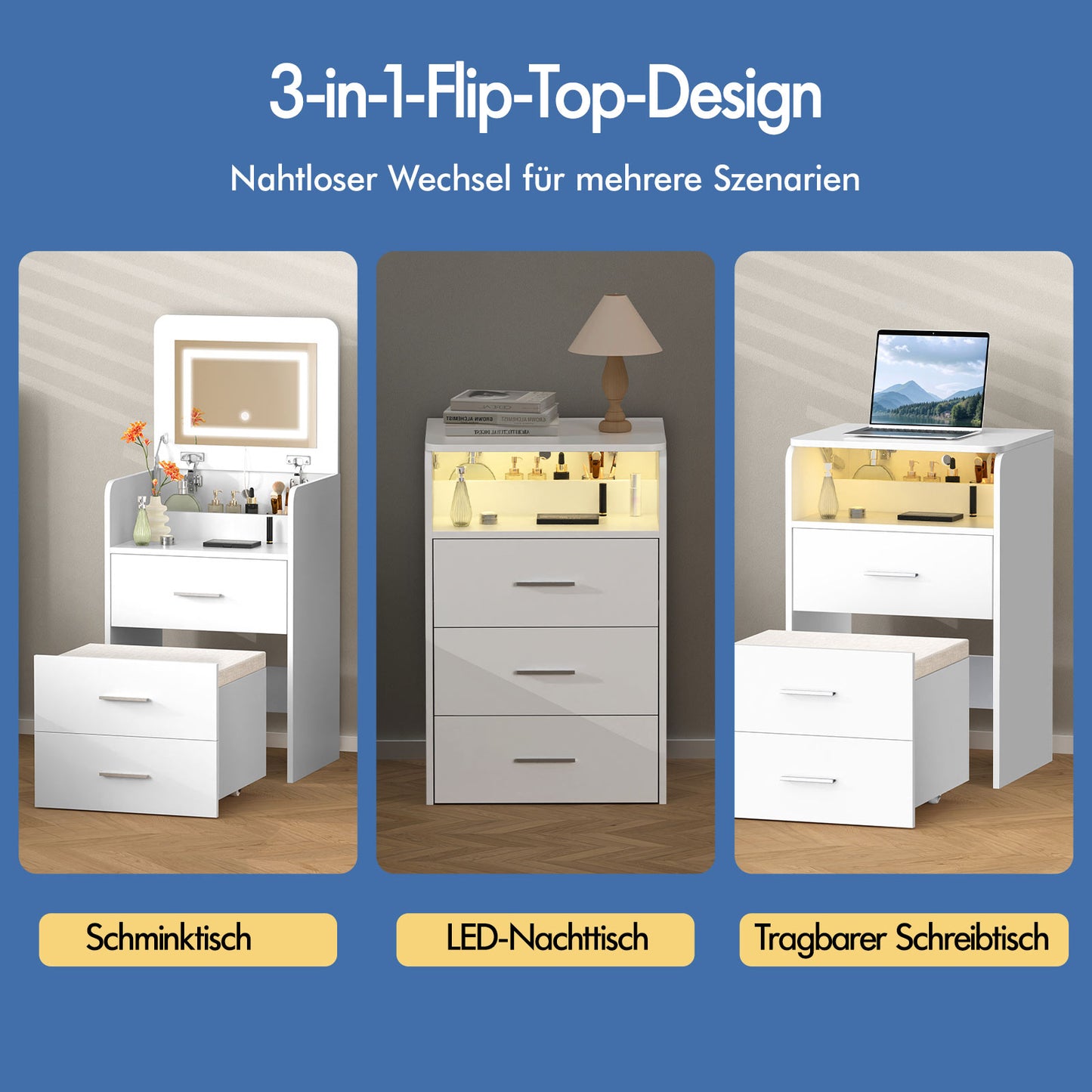 ALFORDSON Frisiertisch-Hocker-Set Schminktisch LED Spiegel Schrank Schlafzimmer