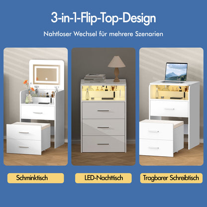 ALFORDSON Frisiertisch-Hocker-Set Schminktisch LED Spiegel Schrank Schlafzimmer