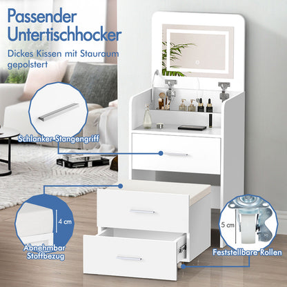 ALFORDSON Frisiertisch-Hocker-Set Schminktisch LED Spiegel Schrank Schlafzimmer