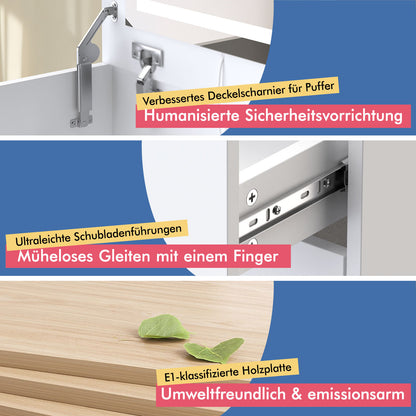 ALFORDSON Frisiertisch-Hocker-Set Schminktisch LED Spiegel Schrank Schlafzimmer