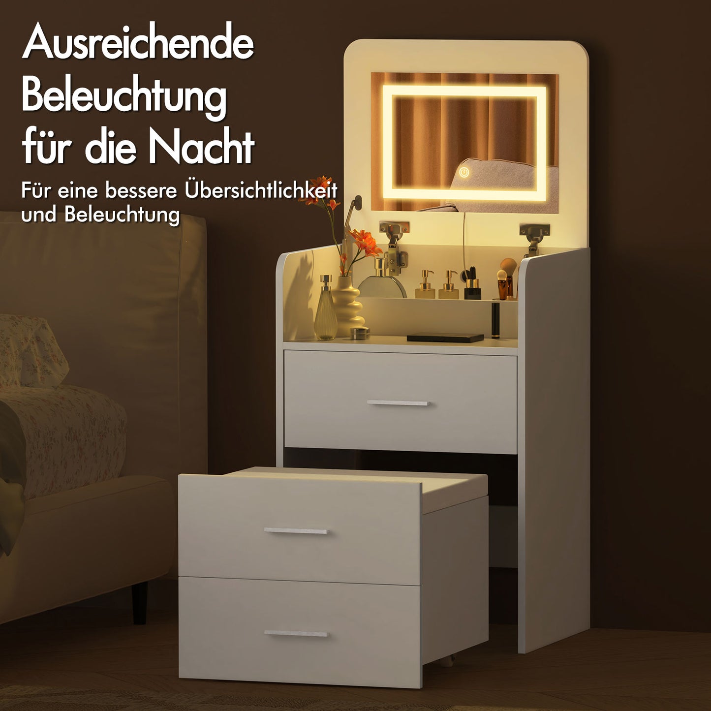 ALFORDSON Frisiertisch-Hocker-Set Schminktisch LED Spiegel Schrank Schlafzimmer