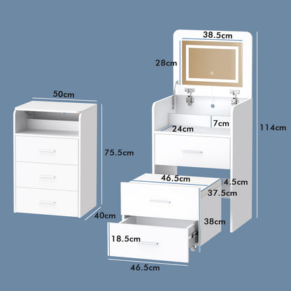 ALFORDSON Frisiertisch-Hocker-Set Schminktisch LED Spiegel Schrank Schlafzimmer