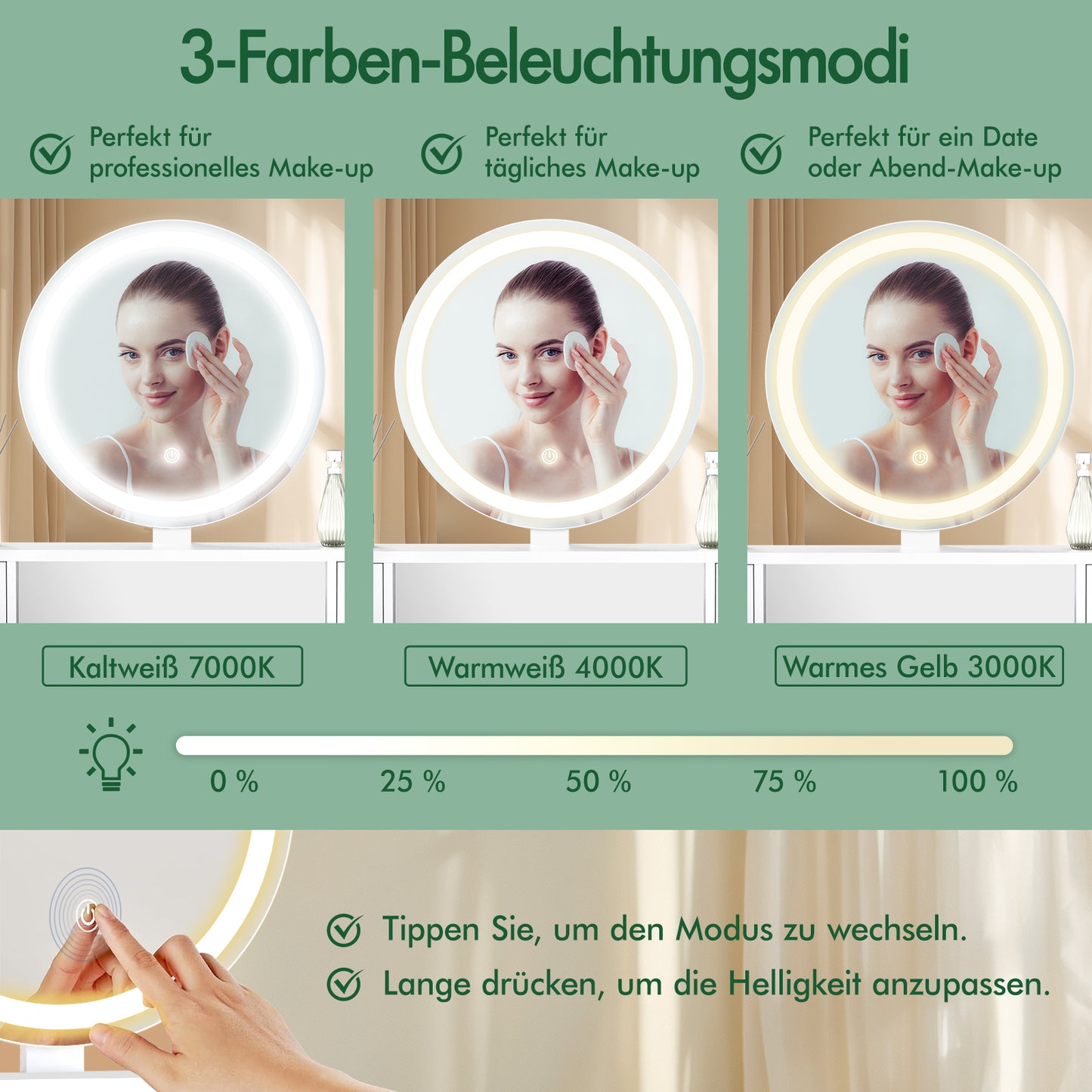 ALFORDSON Frisiertisch-Hocker-Set Schminktisch LED Spiegel Schrank Schlafzimmer