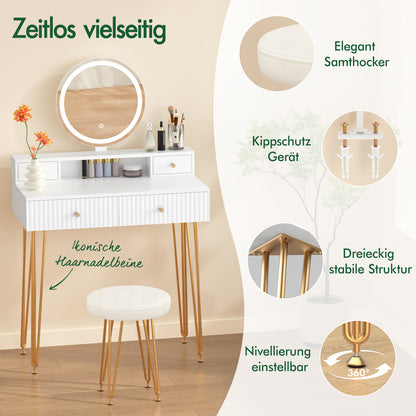 ALFORDSON Frisiertisch-Hocker-Set Schminktisch LED Spiegel Schrank Schlafzimmer