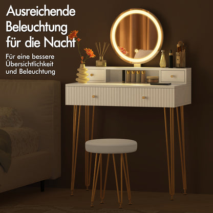 ALFORDSON Frisiertisch-Hocker-Set Schminktisch LED Spiegel Schrank Schlafzimmer