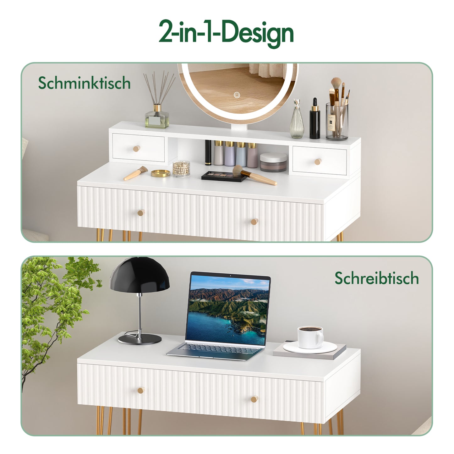 ALFORDSON Frisiertisch-Hocker-Set Schminktisch LED Spiegel Schrank Schlafzimmer