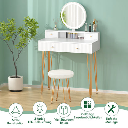 ALFORDSON Frisiertisch-Hocker-Set Schminktisch LED Spiegel Schrank Schlafzimmer