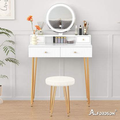 ALFORDSON Frisiertisch-Hocker-Set Schminktisch LED Spiegel Schrank Schlafzimmer
