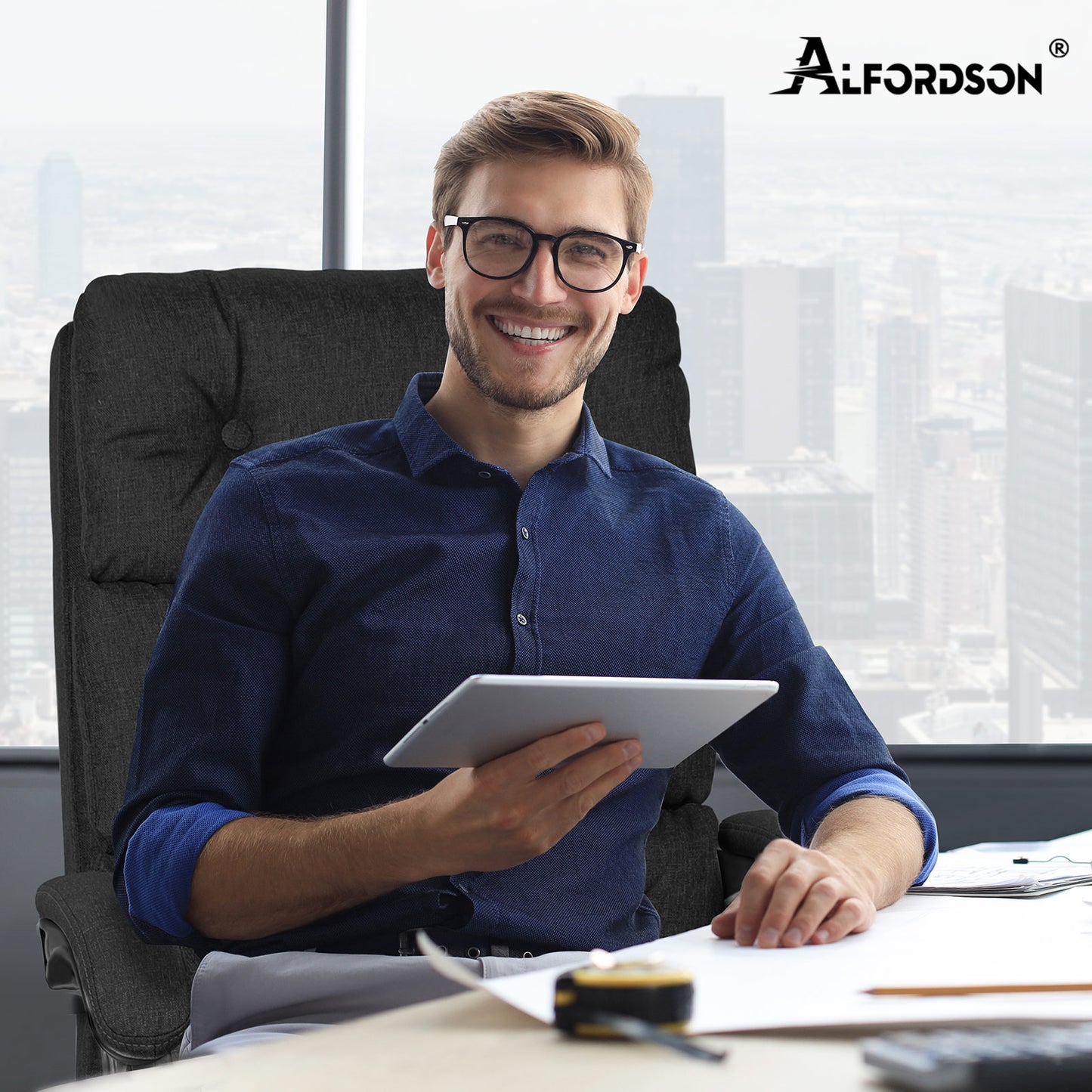 ALFORDSON Office Chair Executive Computer Fabric Seat Recliner Gaming Black