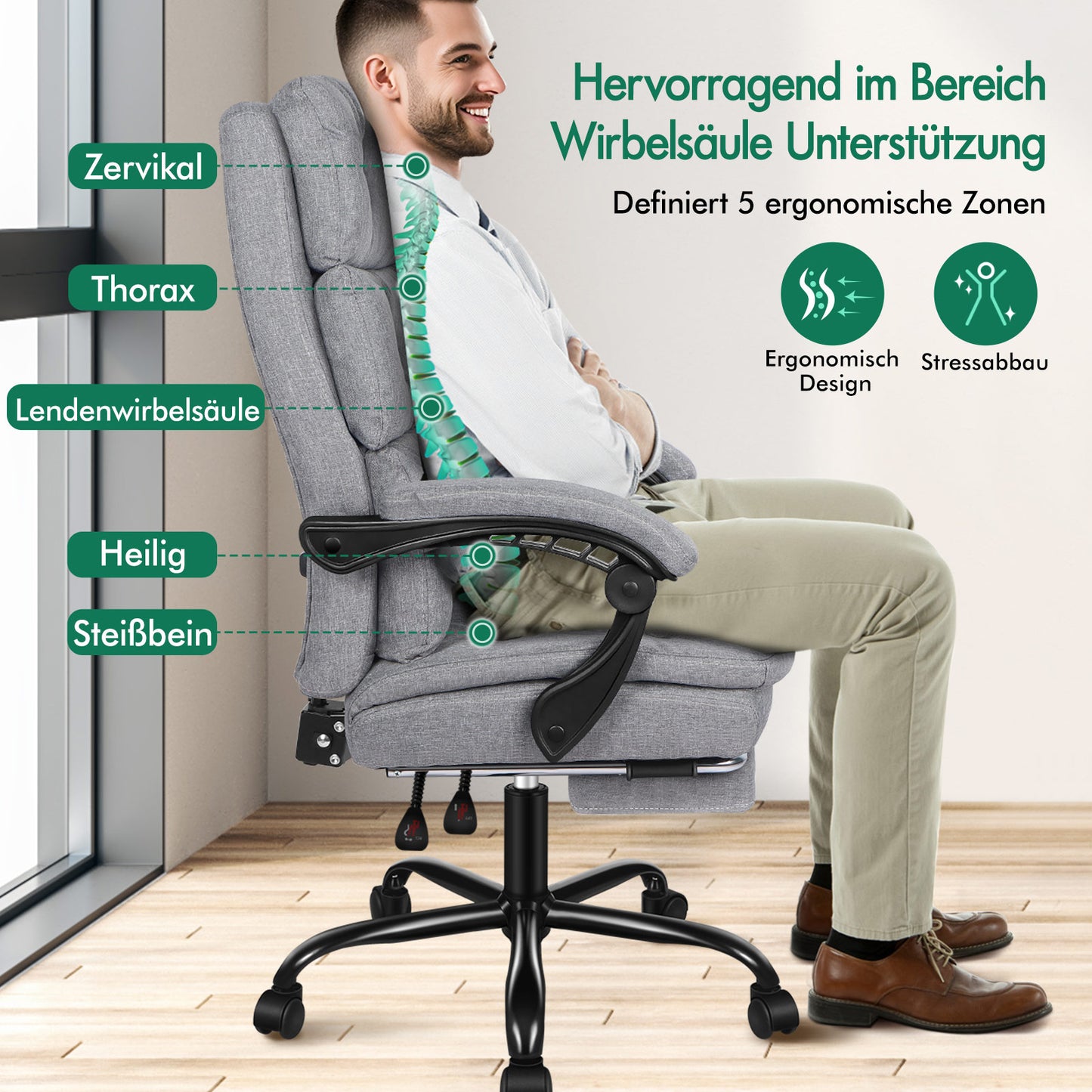 ALFORDSON Bürostuhl Exekutive Computer Stoffsitz Liegestuhl Gaming Grau