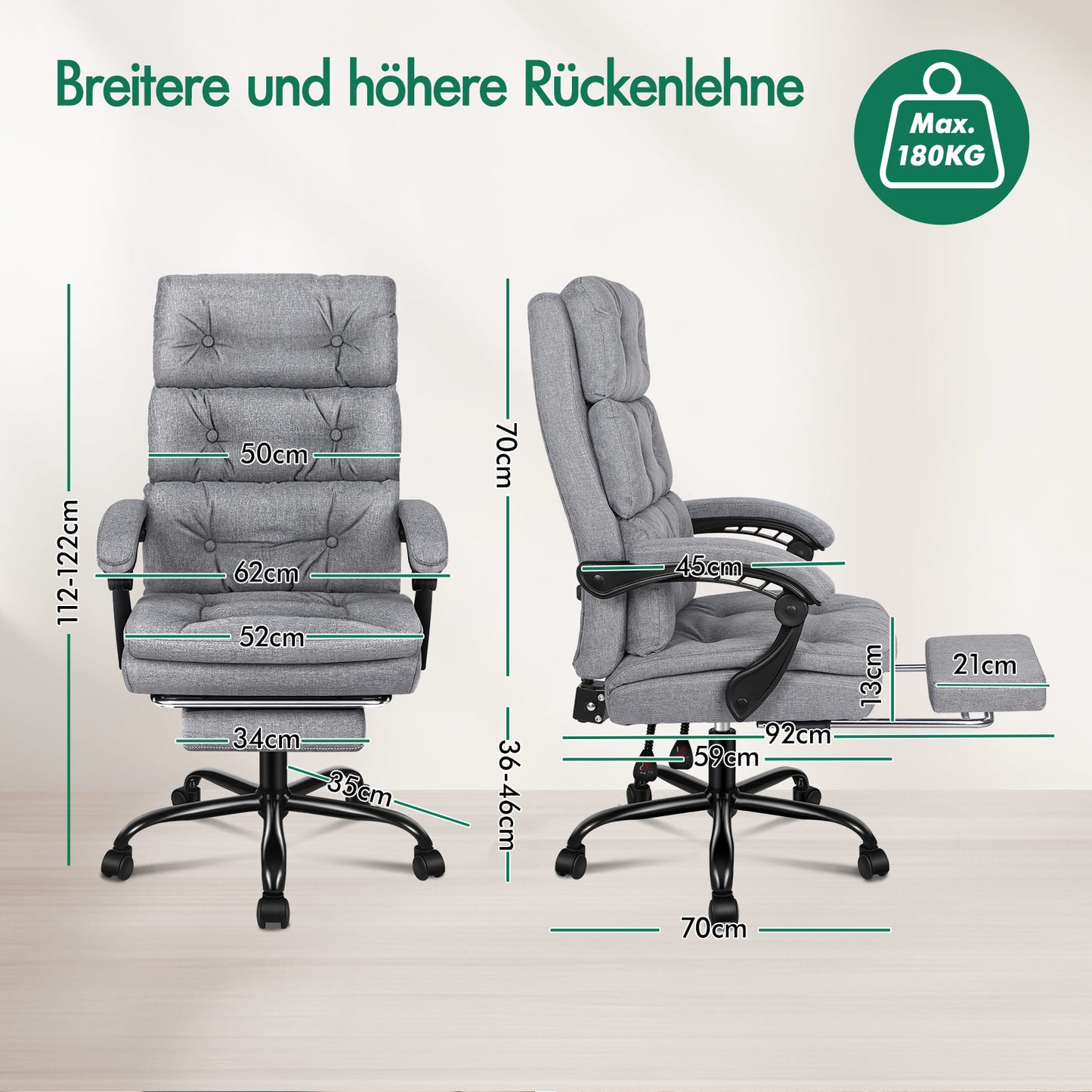 ALFORDSON Bürostuhl Exekutive Computer Stoffsitz Liegestuhl Gaming Grau