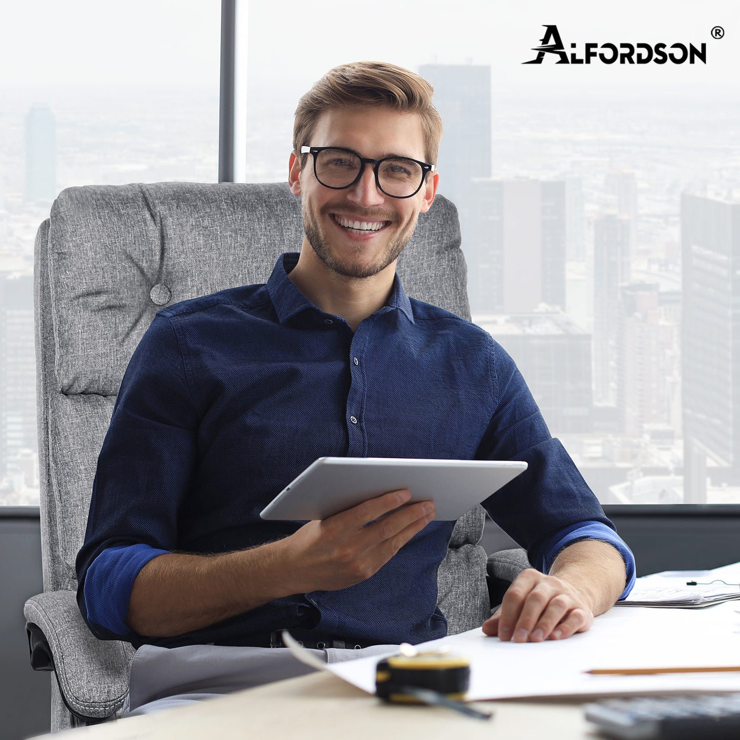 ALFORDSON Bürostuhl Exekutive Computer Stoffsitz Liegestuhl Gaming Grau