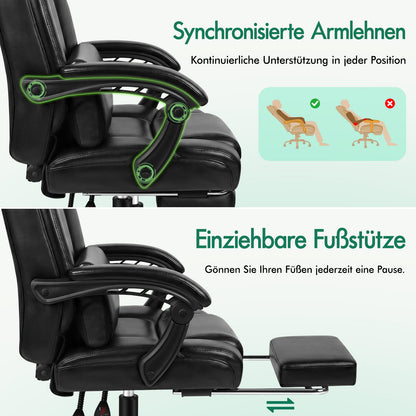 ALFORDSON Bürostuhl Exekutive Computer Spielen PU-Ledersitz Recliner Schwarz