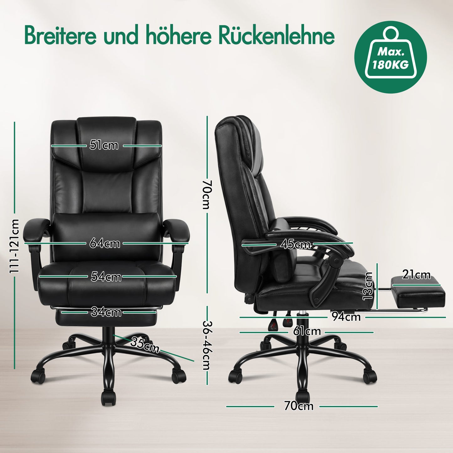 ALFORDSON Bürostuhl Exekutive Computer Spielen PU-Ledersitz Recliner Schwarz