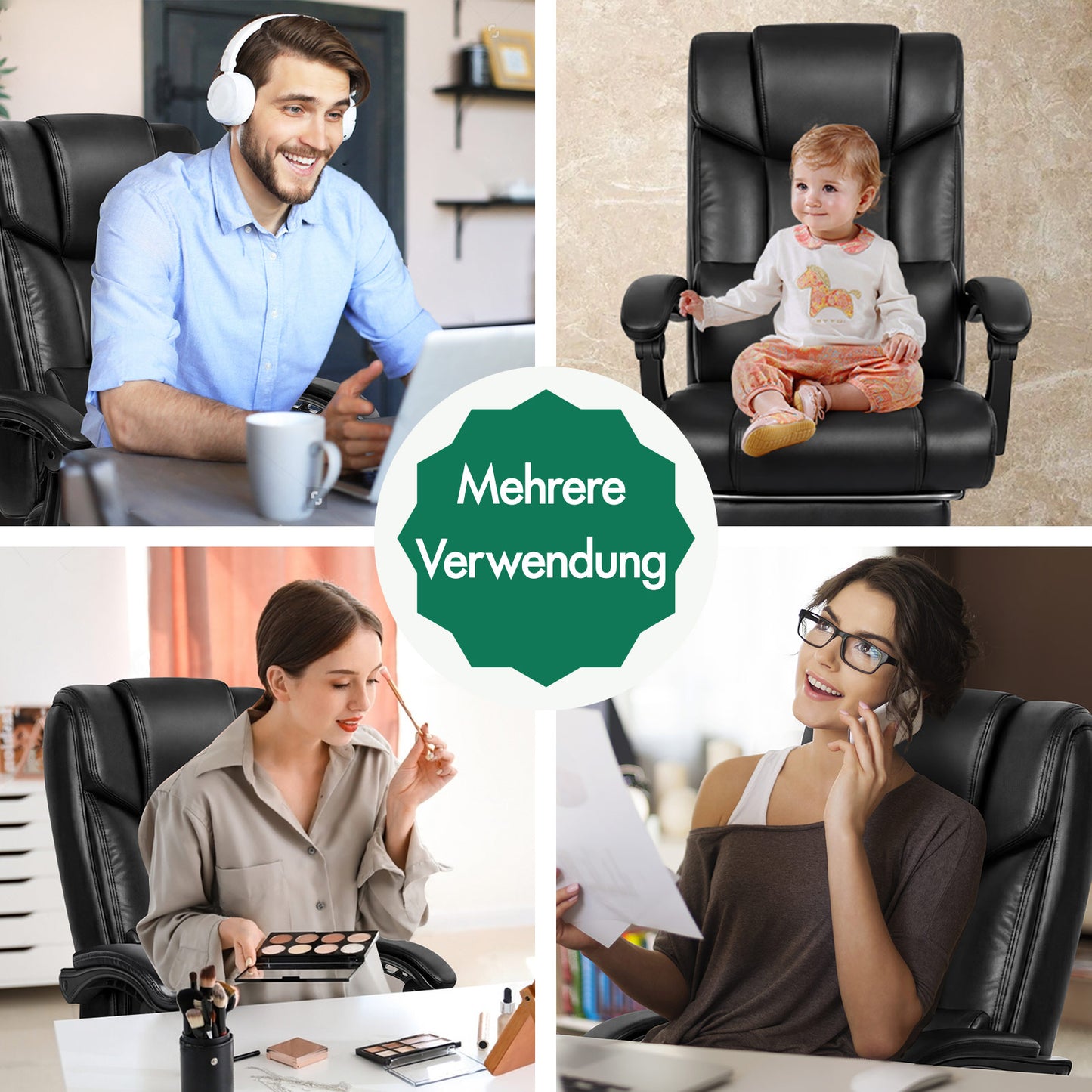 ALFORDSON Bürostuhl Exekutive Computer Spielen PU-Ledersitz Recliner Schwarz