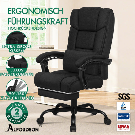 ALFORDSON Bürostuhl Exekutive Computer Spielen Stoffsitz Liegestuhl Schwarz
