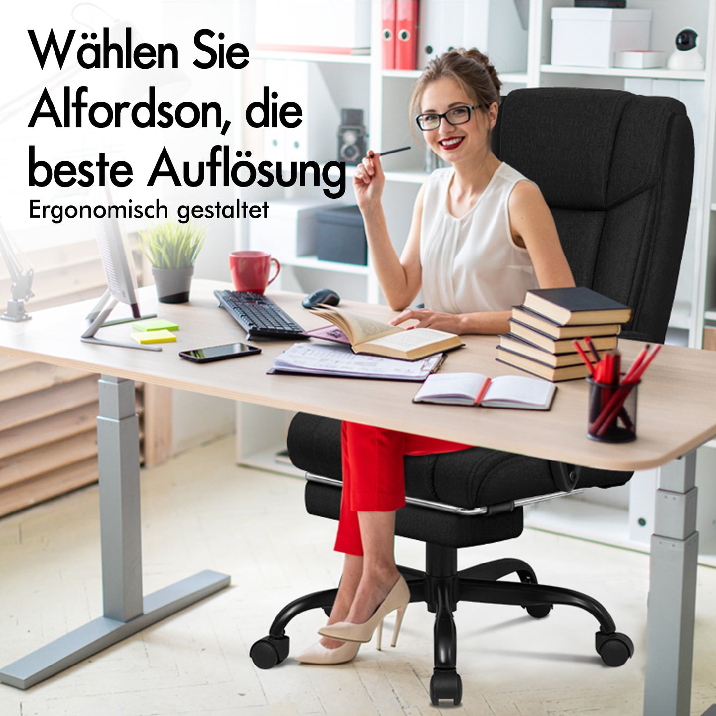ALFORDSON Bürostuhl Exekutive Computer Spielen Stoffsitz Liegestuhl Schwarz