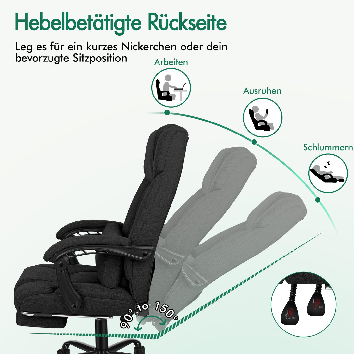 ALFORDSON Bürostuhl Exekutive Computer Spielen Stoffsitz Liegestuhl Schwarz