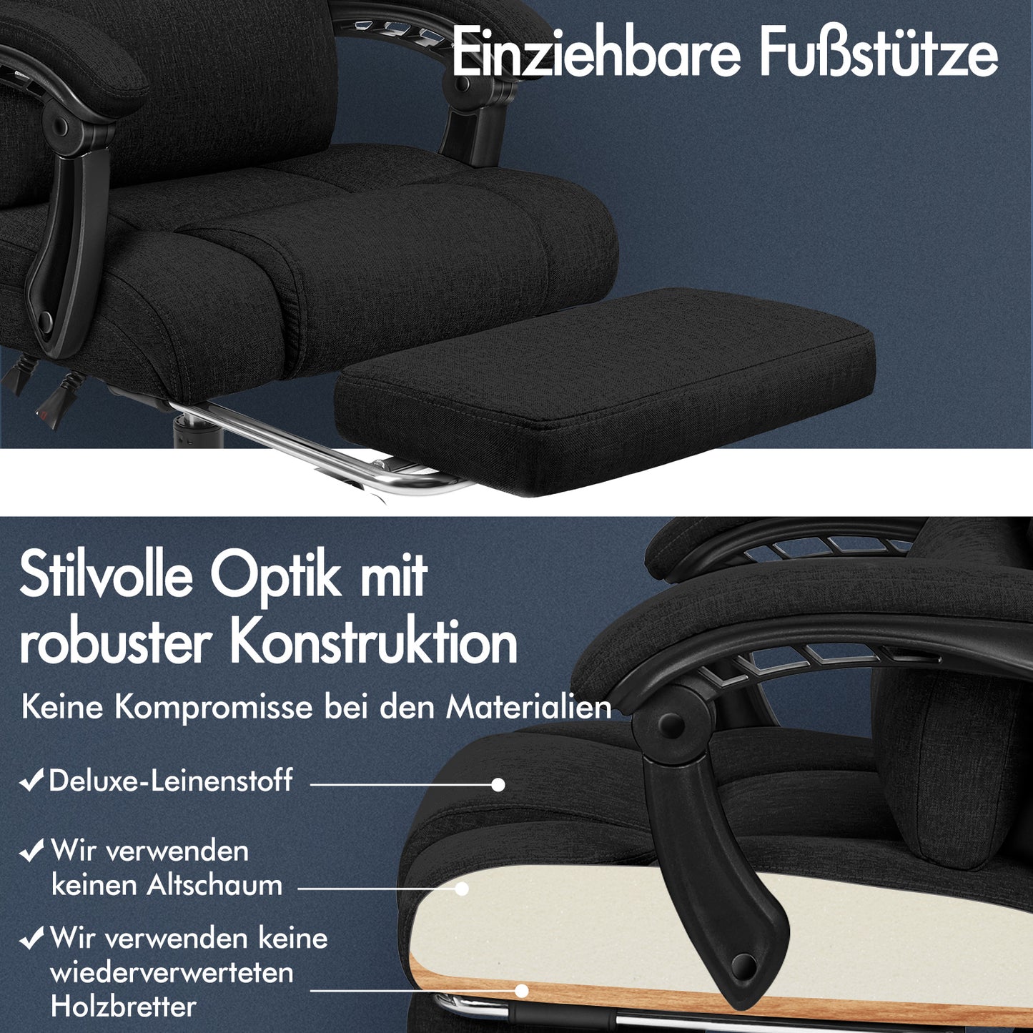 ALFORDSON Bürostuhl Exekutive Computer Spielen Stoffsitz Liegestuhl Schwarz