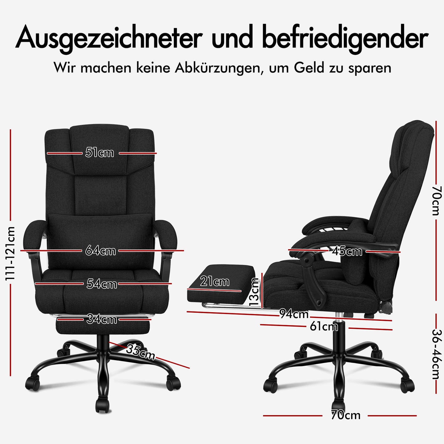 ALFORDSON Bürostuhl Exekutive Computer Spielen Stoffsitz Liegestuhl Schwarz