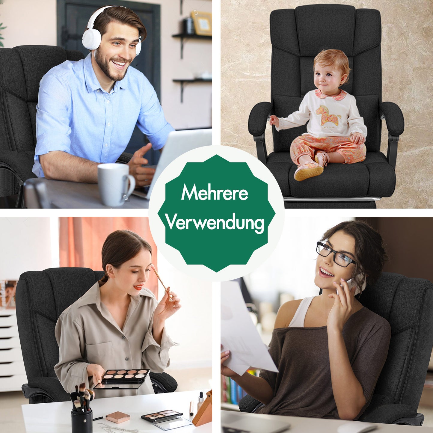 ALFORDSON Bürostuhl Exekutive Computer Spielen Stoffsitz Liegestuhl Schwarz