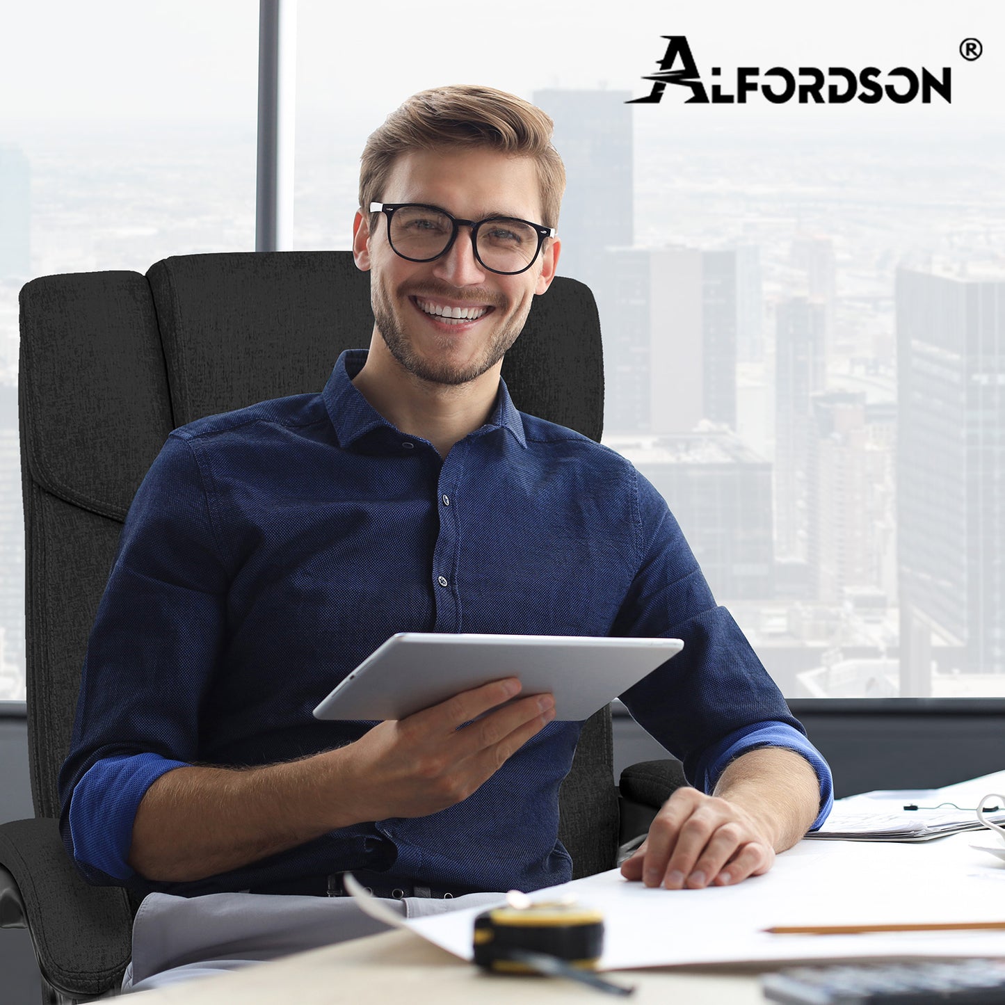 ALFORDSON Bürostuhl Exekutive Computer Spielen Stoffsitz Liegestuhl Schwarz