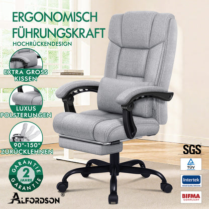Silla de oficina ALFORDSON ejecutiva para juegos de computadora, asiento de tela, reclinable, gris