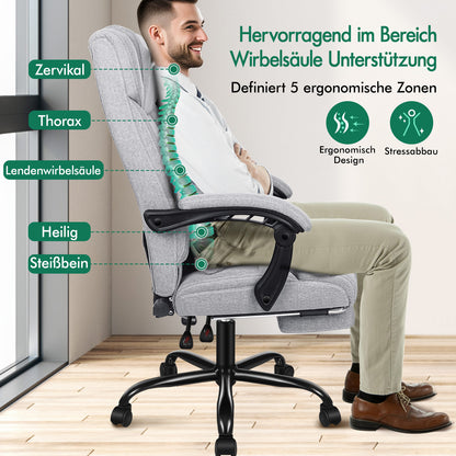 Silla de oficina ALFORDSON ejecutiva para juegos de computadora, asiento de tela, reclinable, gris