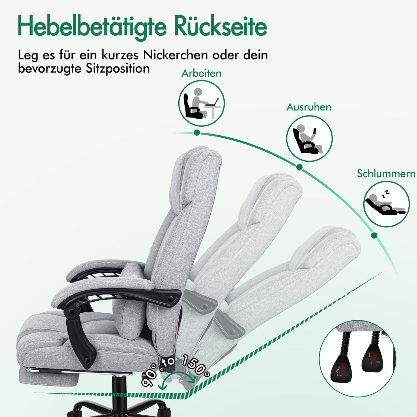 Silla de oficina ALFORDSON ejecutiva para juegos de computadora, asiento de tela, reclinable, gris