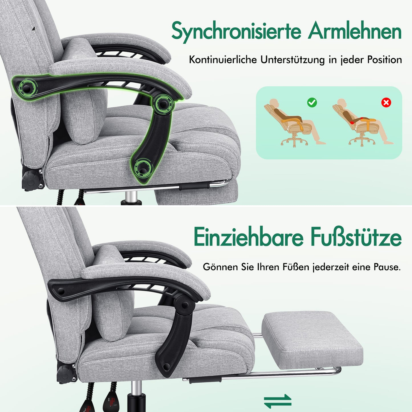 Silla de oficina ALFORDSON ejecutiva para juegos de computadora, asiento de tela, reclinable, gris