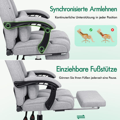 Silla de oficina ALFORDSON ejecutiva para juegos de computadora, asiento de tela, reclinable, gris