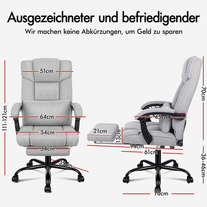 ALFORDSON Bürostuhl Exekutive Computer Spielen Stoffsitz Liegestuhl Grau
