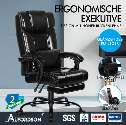 ALFORDSON Bürostuhl Exekutive Computer Spielen PU-Ledersitz Recliner Schwarz