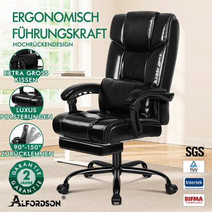 Silla de oficina ALFORDSON ejecutiva para juegos de ordenador, asiento de cuero sintético, reclinable, color negro