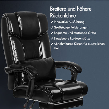 ALFORDSON Bürostuhl Exekutive Computer Spielen PU-Ledersitz Recliner Schwarz