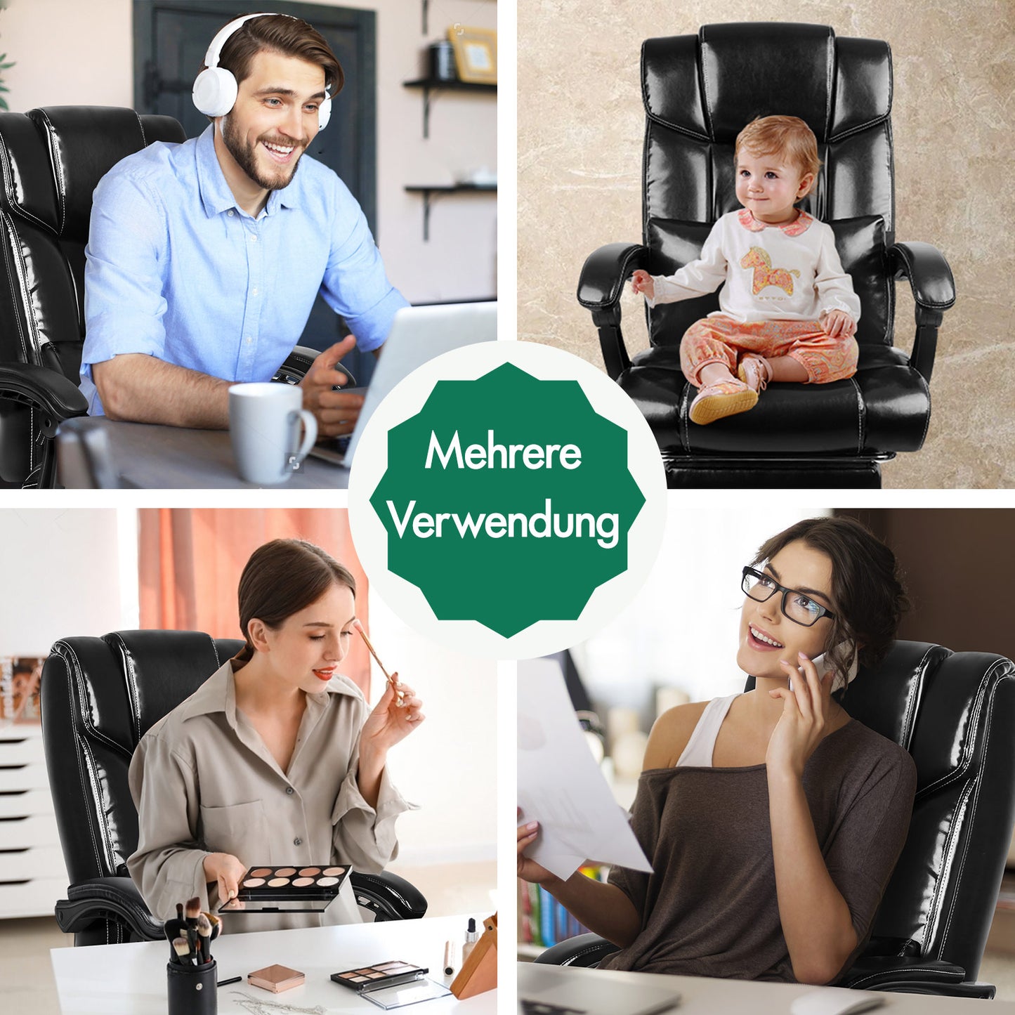 Silla de oficina ALFORDSON ejecutiva para juegos de ordenador, asiento de cuero sintético, reclinable, color negro