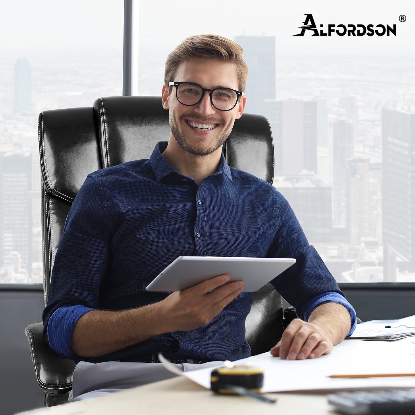 Silla de oficina ALFORDSON ejecutiva para juegos de ordenador, asiento de cuero sintético, reclinable, color negro