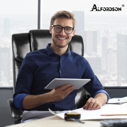 Silla de oficina ALFORDSON ejecutiva para juegos de ordenador, asiento de cuero sintético, reclinable, color negro